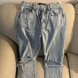 Nasty Gal Light Blue Ripped Boyfriend Jeans